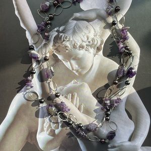 Purple Rain…42” of amethyst nuggets, chips and purple pearls